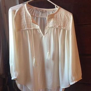 LOFT cream blouse with tassels